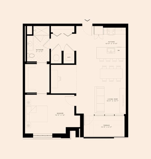 Memoir May Hosiery New Apartments in Nashville, Tennessee One Bedroom Floor Plan