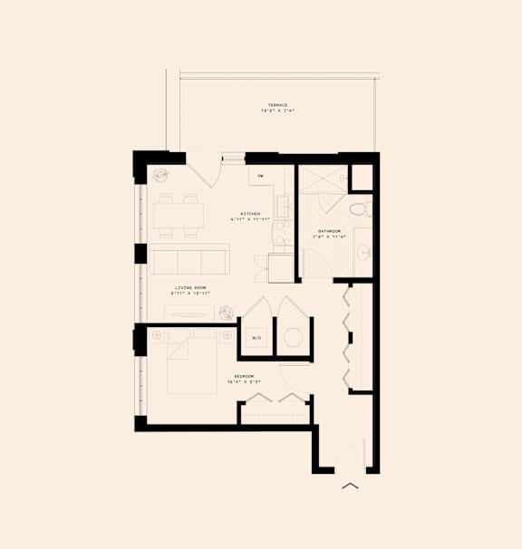 Memoir May Hosiery New Apartments in Nashville, Tennessee One Bedroom Floor Plan