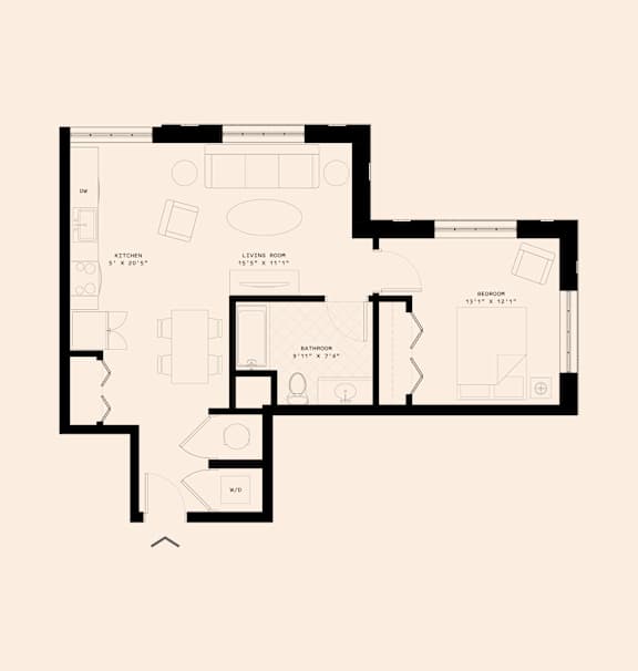 Memoir May Hosiery New Apartments in Nashville, Tennessee One Bedroom Floor Plan