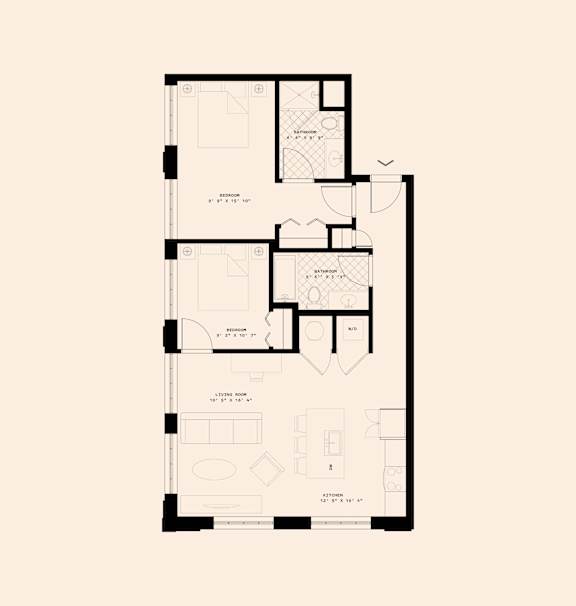 Memoir May Hosiery New Apartments in Nashville, Tennessee Two Bedroom Floor Plan