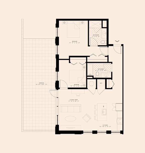 Memoir May Hosiery New Apartments in Nashville, Tennessee Two Bedroom Floor Plan