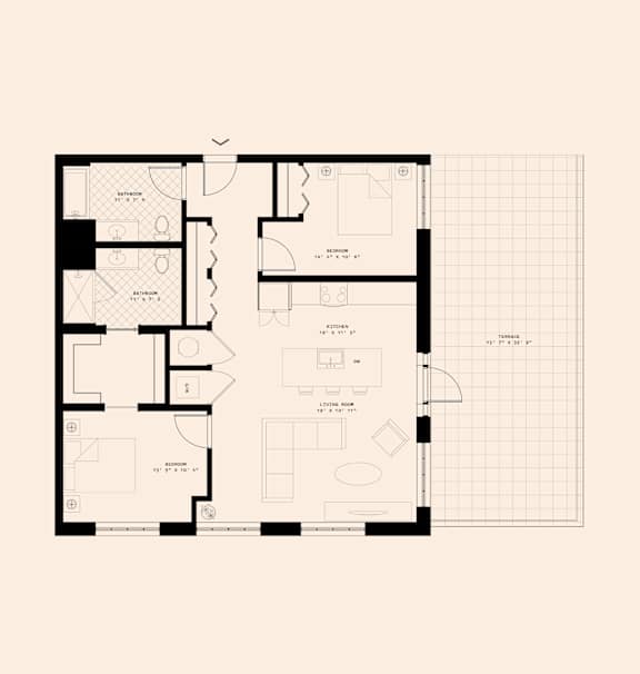 Memoir May Hosiery New Apartments in Nashville, Tennessee Two Bedroom Floor Plan
