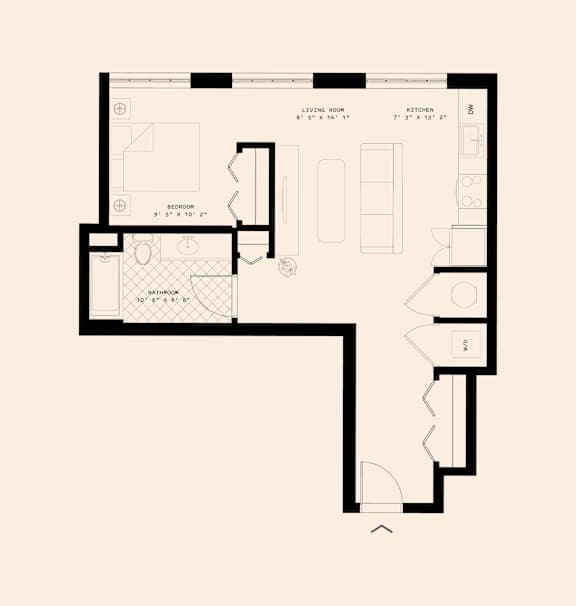 Memoir May Hosiery New Apartments in Nashville, Tennessee Studio Floor Plan
