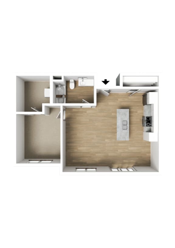 The Mona: 1 Bed 1 Bath S Apartment 3DU Floor Plan