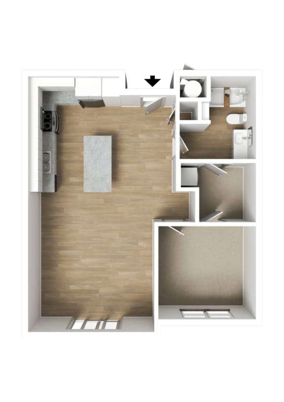 1 Bed 1 Bath Luxury Apartment 3DU Floor Plan