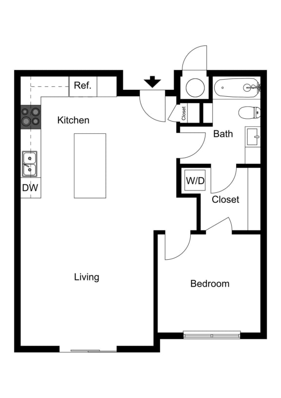 1 Bed 1 Bath Luxury Apartment 2D Floor Plan
