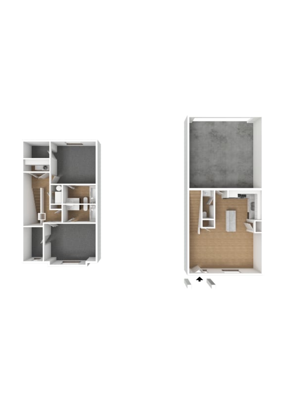 Kirkas 2 Bed 2.5 Bath Townhome 3DU Floor Plan
