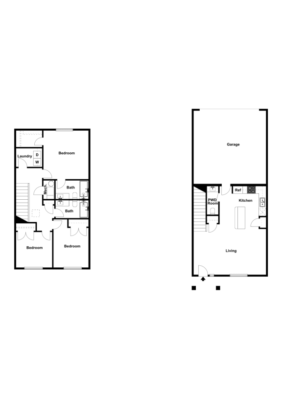Aurinko 3 Bed 2.5 Townhome 2D Floor Plan
