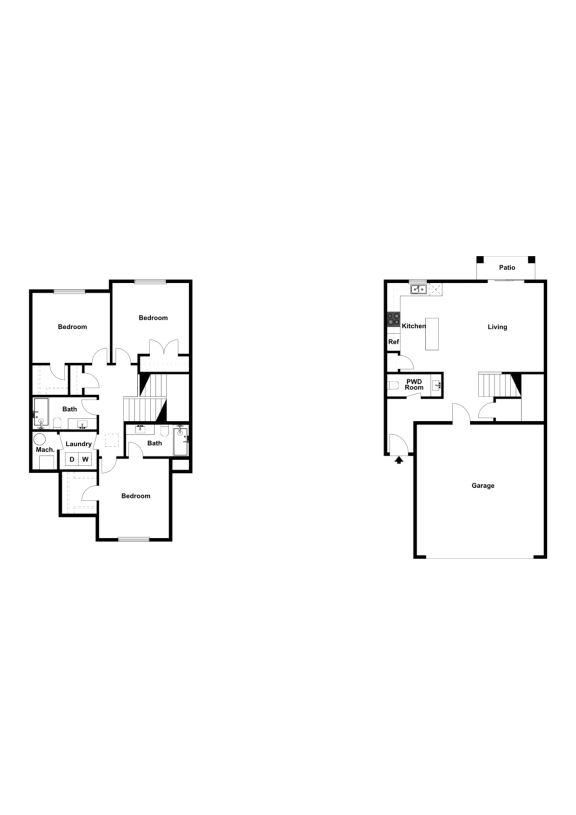 Maatila 3 Bed 2.5 Bath Townhome 2D Floor Plan