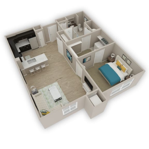 Cornwell 1 Bed 1 Bath 3DF Floor Plan 2