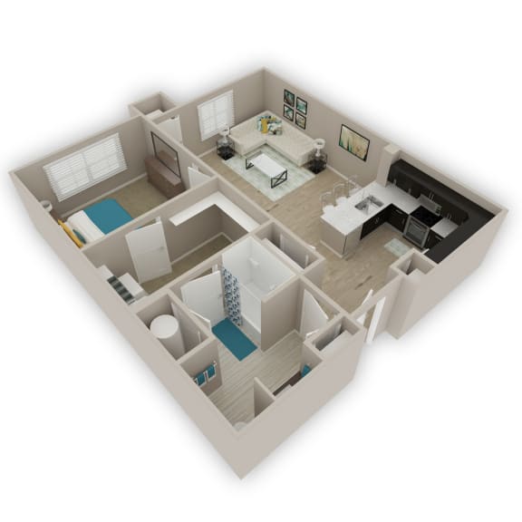 Cornwell 1 Bed 1 Bath 3DF Floor Plan 3