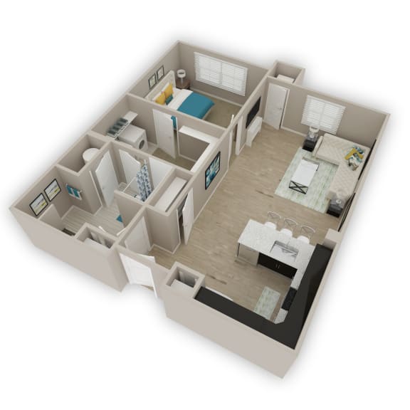 Cornwell 1 Bed 1 Bath 3DF Floor Plan 4