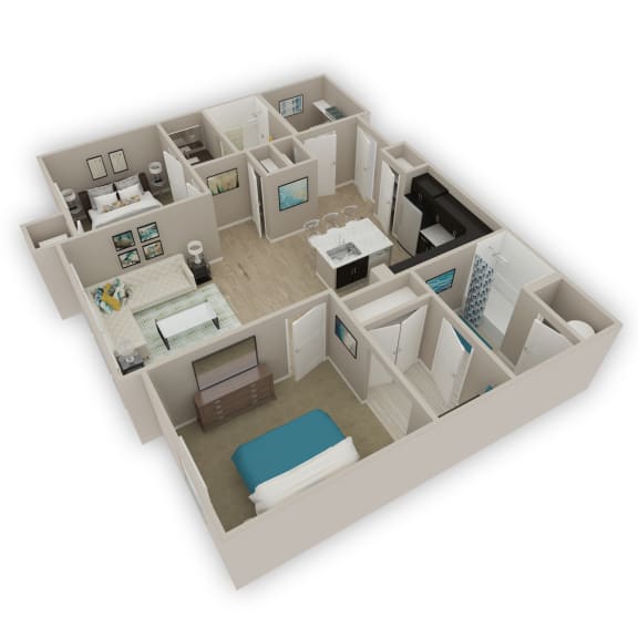 Niblock ADA 2 Bed 2 Bath 3DF Floor Plan 1