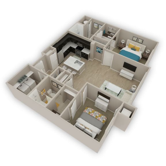 Niblock 2 Bed 2 Bath 3DF Floor Plan 2