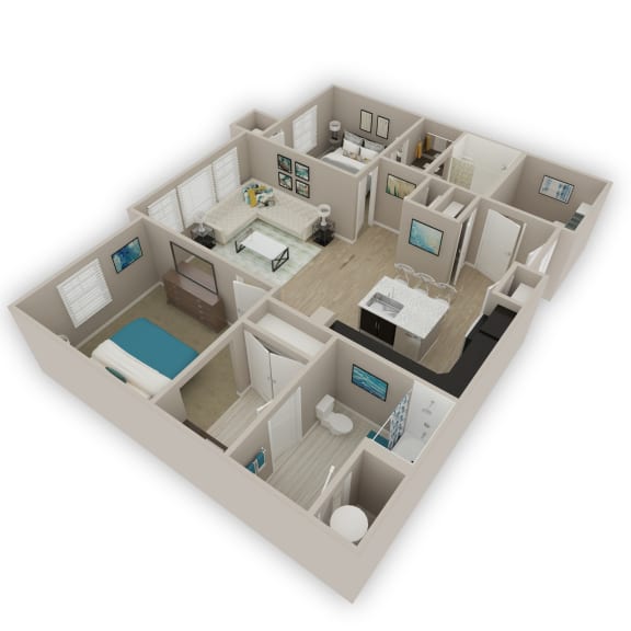 Niblock 2 Bed 2 Bath 3DF Floor Plan 3