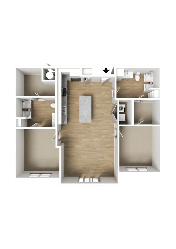 2 Bed 2 Bath Luxury Apartment 3DU Floor Plan