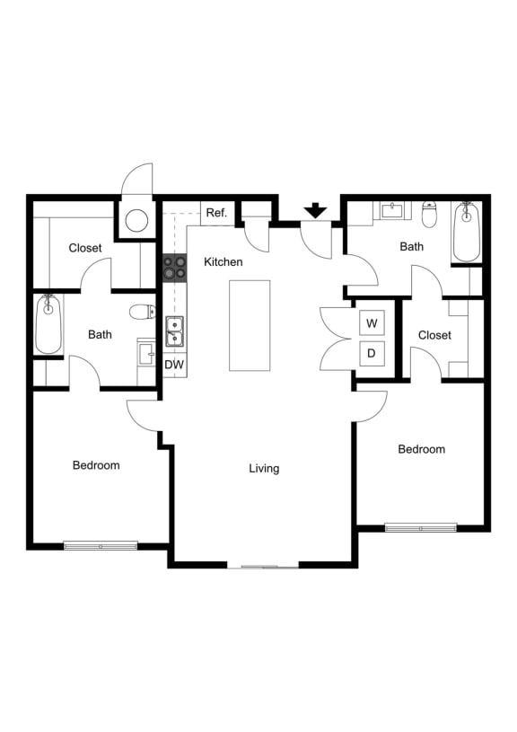 2 Bed 2 Bath Luxury Apartment 2D Floor Plan