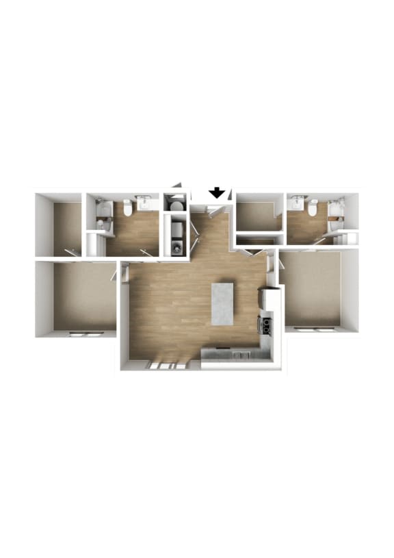 2 Bed 2 Bath Standard Apartment 3DU Floor Plan