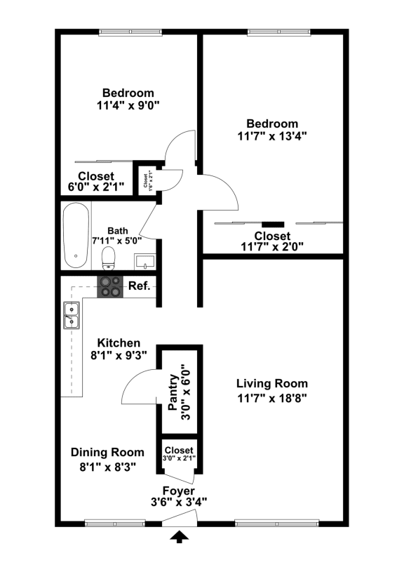 Greenhill at Riverdale | 2 Bed 1 Bath Apartment | 2D Floor Plan