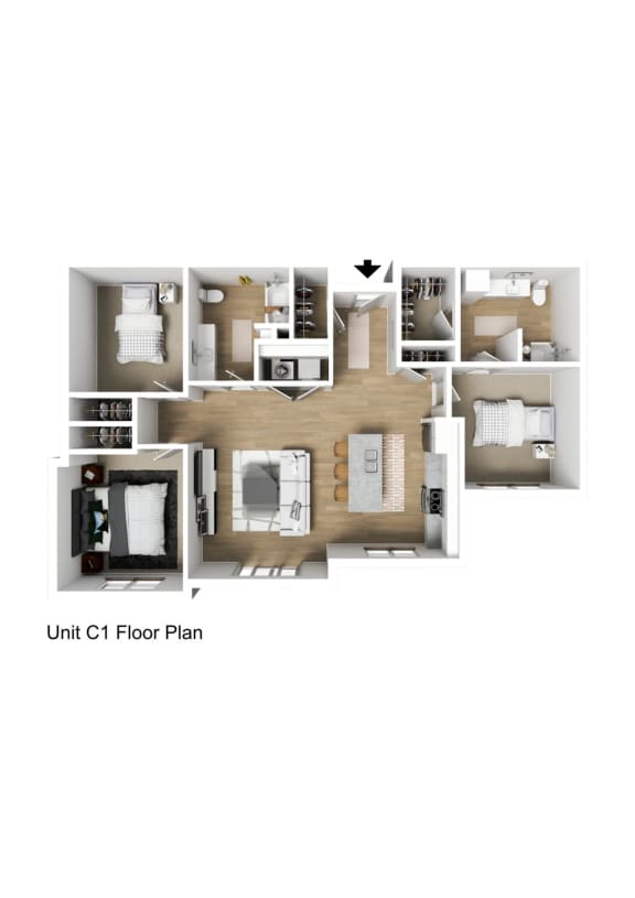 Floor Plan  3 Bed 2 Bath Standard Apartment 3DF Floor Plan