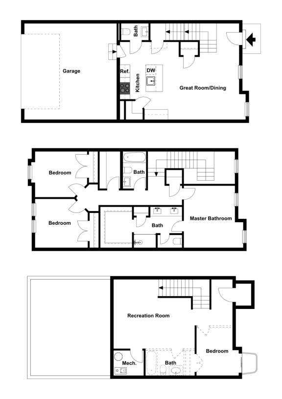 Aspen 3 Bed 2.5 Bath Townhome 2D Floor Plan