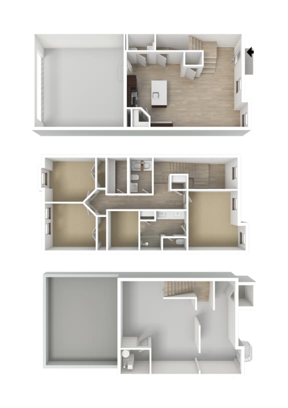 Aspen 3 Bed 2.5 Bath Townhome 3DU Floor Plan