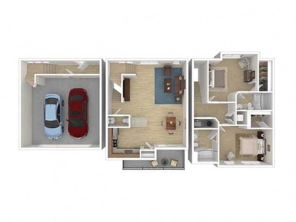 Virtual Rendering of a floor plan of a 3-story townhome at Blue Koi in Salt Lake City, UT at Blue Koi in Salt Lake City, UT