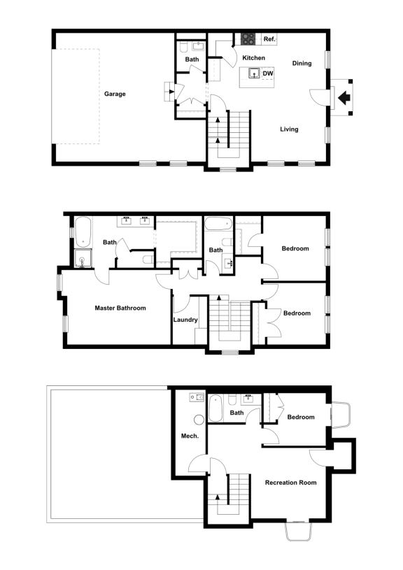 Cascade 4 Bed 3.5 Bath Townhome 2D Floor Plan