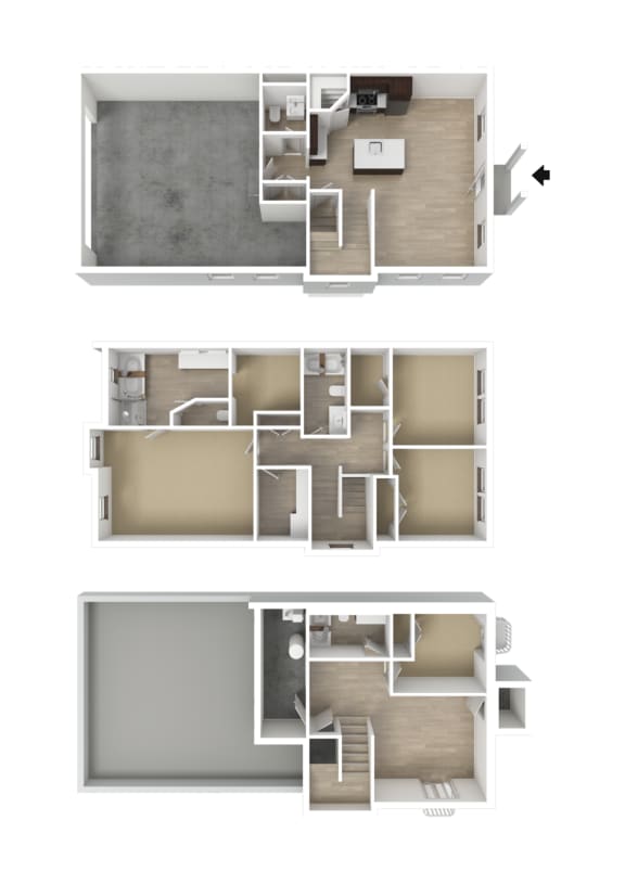Cascade 4 Bed 3.5 Bath Townhome 3DU Floor Plan