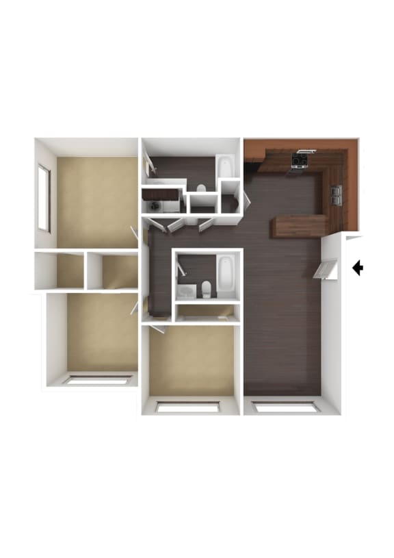 Clearfield Station Apartments 3 Bed 2 Bath 3DU Floor Plan