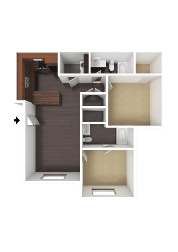 Clearfield Station Apartments 2 Bed 2 Bath - Small 3DU Floor Plan