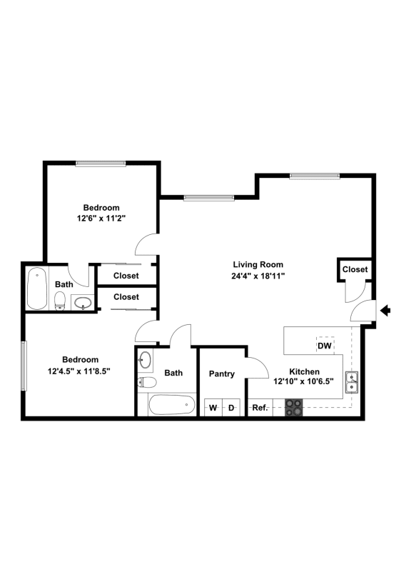 Clearfield Station Apartments 2 Bed 2 Bath - Large 2D Floor Plan