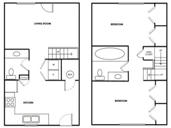 Creekside Oaks 2 bed 1.5 bath townhome floor plan