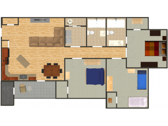 Creekside Oaks 3 bed 2 bath apartment floor plan