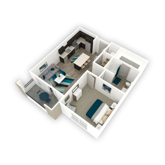 Affinity 56 | Harmony 1 Bed 1 Bath Apartment | 3D Floor Plan