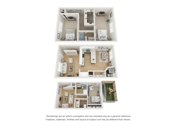 Three different floor plans of a house are shown.