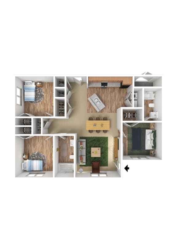 a rendering of a 3d floor plan with an office and a living room