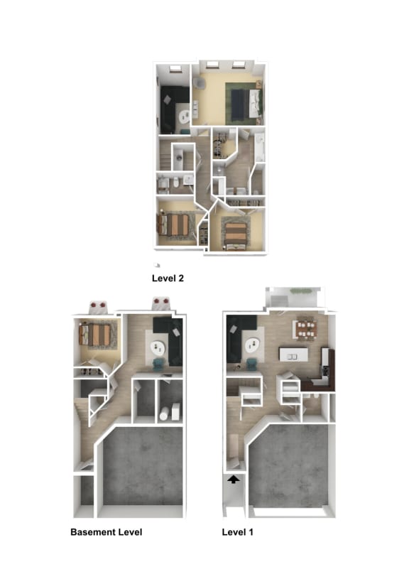 Mahoganey 4 Bed 3.5 Bath Townhome 3DF Floor Plan