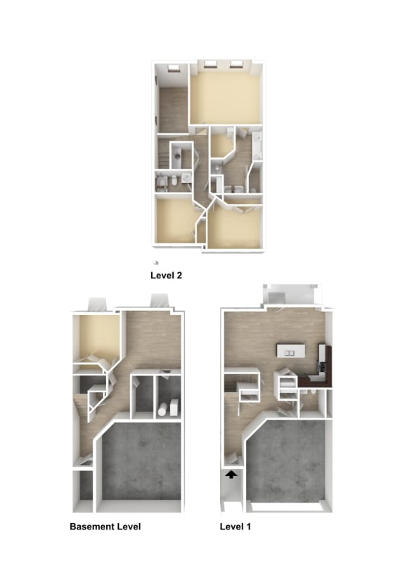 Mahoganey 4 Bed 3.5 Bath Townhome 3DU Floor Plan