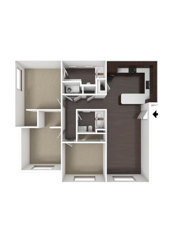 Meadowbrook 3 Bed 2 Bath Apartment 3DU Floor Plan