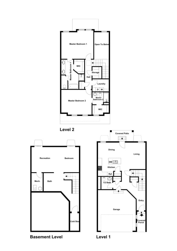 Murdock 2 Bed 2.5 Bath Townhome 2D Floor Plan