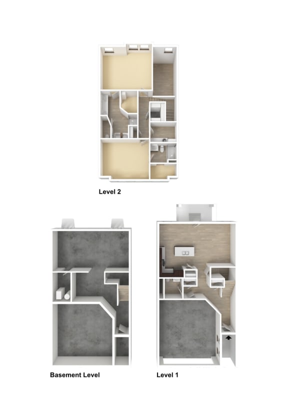 Murdock 2 Bed 2.5 Bath Townhome 3DU Floor Plan