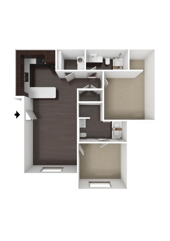 Red Butte 2 Bed 2 Bath Apartment 3DU Floor Plan