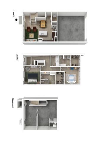 Silver Creek 2 Bed 2.5 Bath Townhome 3DF Floor Plan