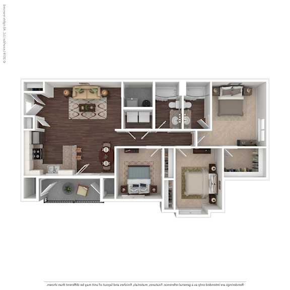 Floor Plan  A floor plan of a two-bedroom apartment with a living room, kitchen, and bathroom.