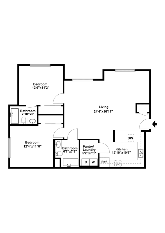 Tellurium 2 Bed 2 Bath 2D Floor Plan
