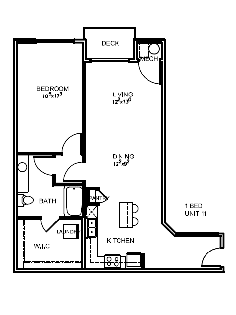 3d floor plan of the 1 bed 1 bath apartment for rent at The Lotus Apartments in Salt Lake City, Utah