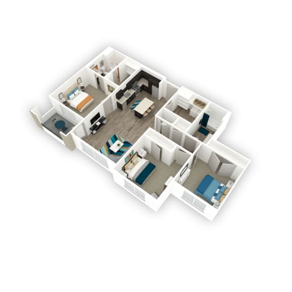 Affinity 56 | Vitality 3 Bed 2 Bath Apartment | 3D Floor Plan
