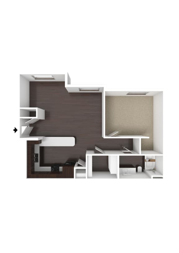 Willow 1 Bed 1 Bath Apartment 3DU Floor Plan
