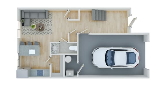a top view of a car in a room with a